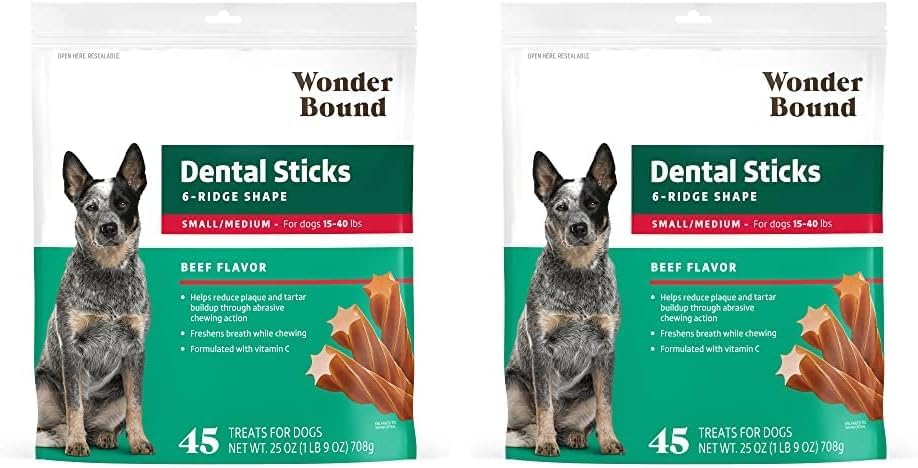 Amazon Brand - Chicken Flavor Dental Sticks for Large Dogs (Over 30 lbs), 6-Ridge Shape for Plaque & Tartar Control, Freshens Breath, Made With Real Chicken, (Pack of 1)