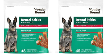 Amazon Brand - Chicken Flavor Dental Sticks for Large Dogs (Over 30 lbs), 6-Ridge Shape for Plaque & Tartar Control, Freshens Breath, Made With Real Chicken, (Pack of 1)