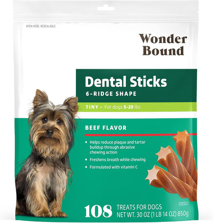 Amazon Brand - Chicken Flavor Dental Sticks for Large Dogs (Over 30 lbs), 6-Ridge Shape for Plaque & Tartar Control, Freshens Breath, Made With Real Chicken, (Pack of 1)