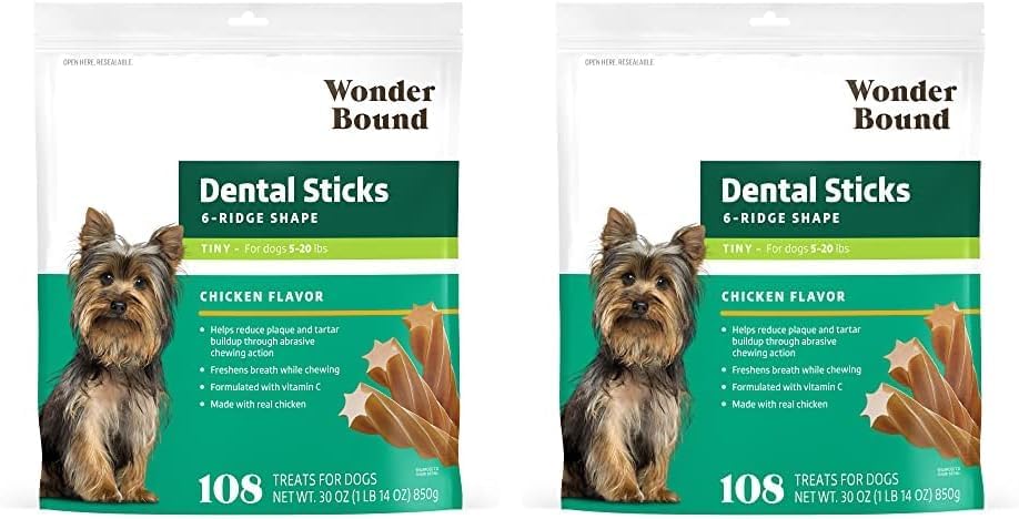Amazon Brand - Chicken Flavor Dental Sticks for Large Dogs (Over 30 lbs), 6-Ridge Shape for Plaque & Tartar Control, Freshens Breath, Made With Real Chicken, (Pack of 1)