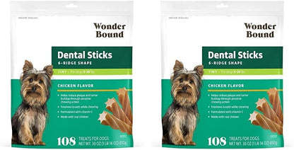 Amazon Brand - Chicken Flavor Dental Sticks for Large Dogs (Over 30 lbs), 6-Ridge Shape for Plaque & Tartar Control, Freshens Breath, Made With Real Chicken, (Pack of 1)