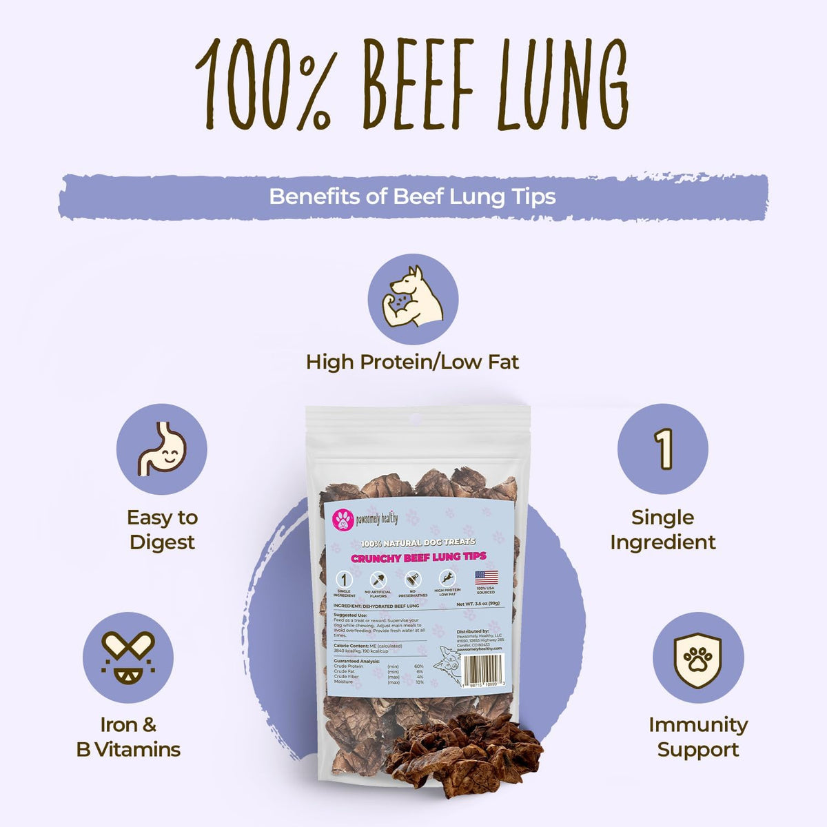 Air-Dried Beef Lung Dog Treats, 3.5 oz
