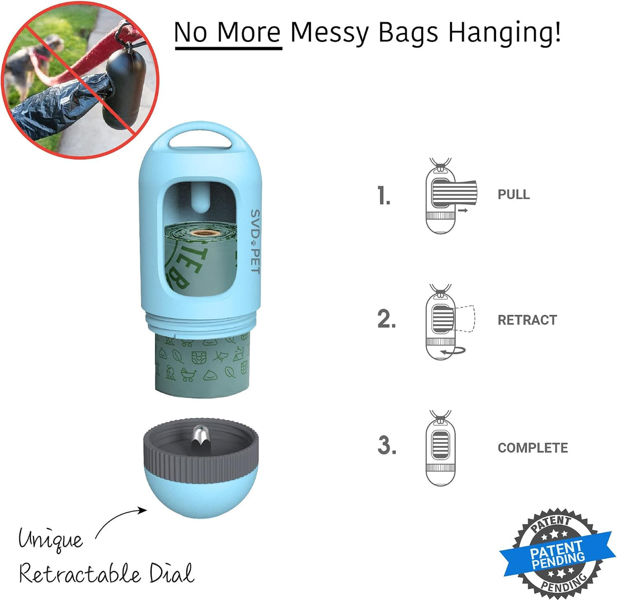 Dog Poop Bag Dispenser, Waste Bag Retractable, Black