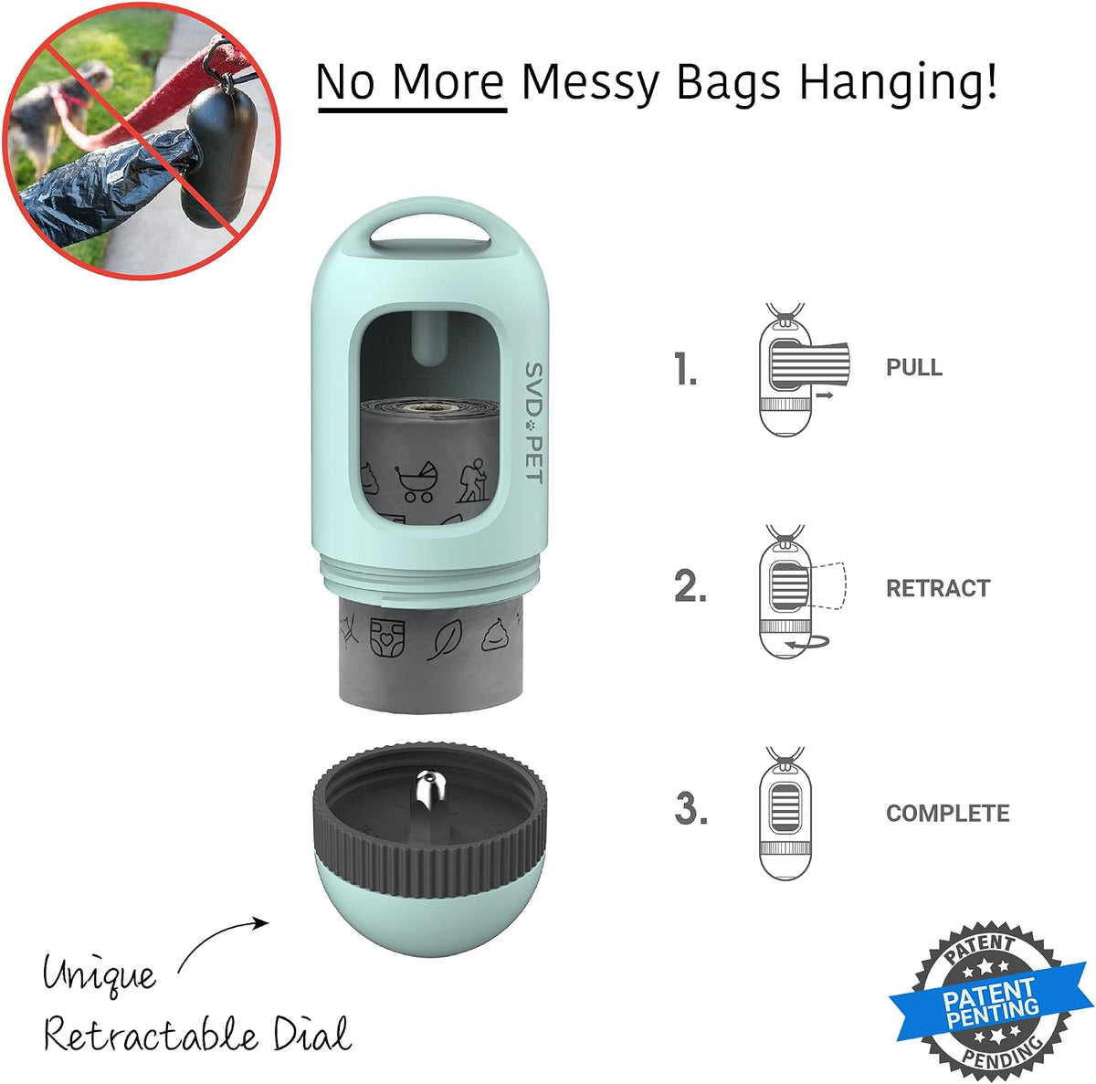 Dog Poop Bag Dispenser, Waste Bag Retractable, Black