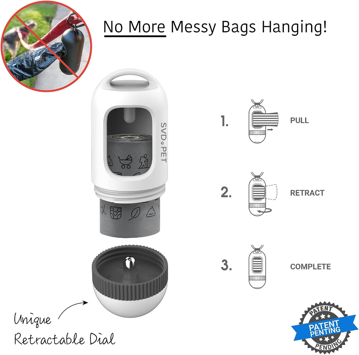 Dog Poop Bag Dispenser, Waste Bag Retractable, Black