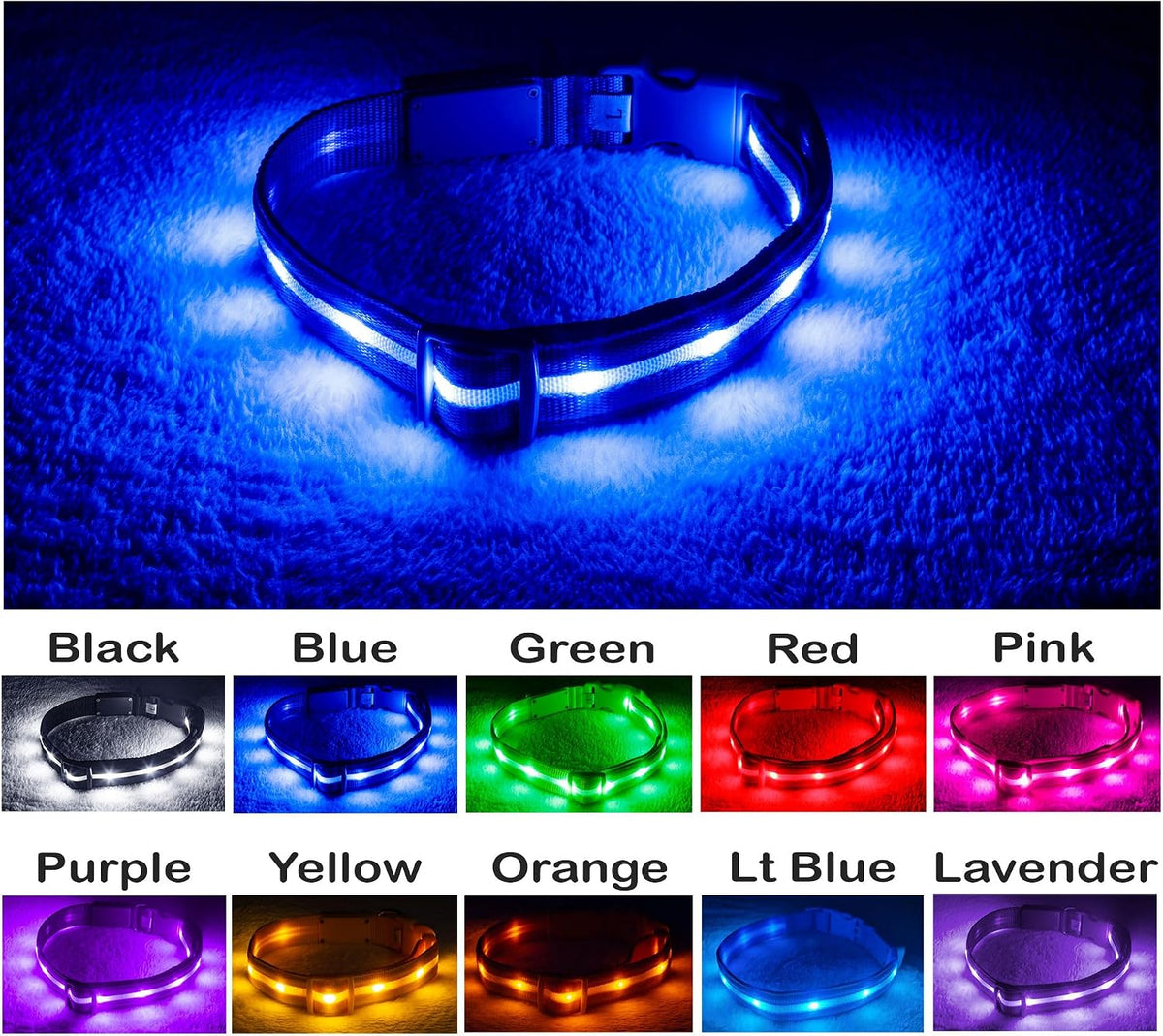 Light Up Dog Collar - The Original LED Dog Collar - USB Rechargeable - Waterproof - 1,000 Feet of Visibility - Dog Collar Light for Small, Medium, Large Dogs - USA Brand