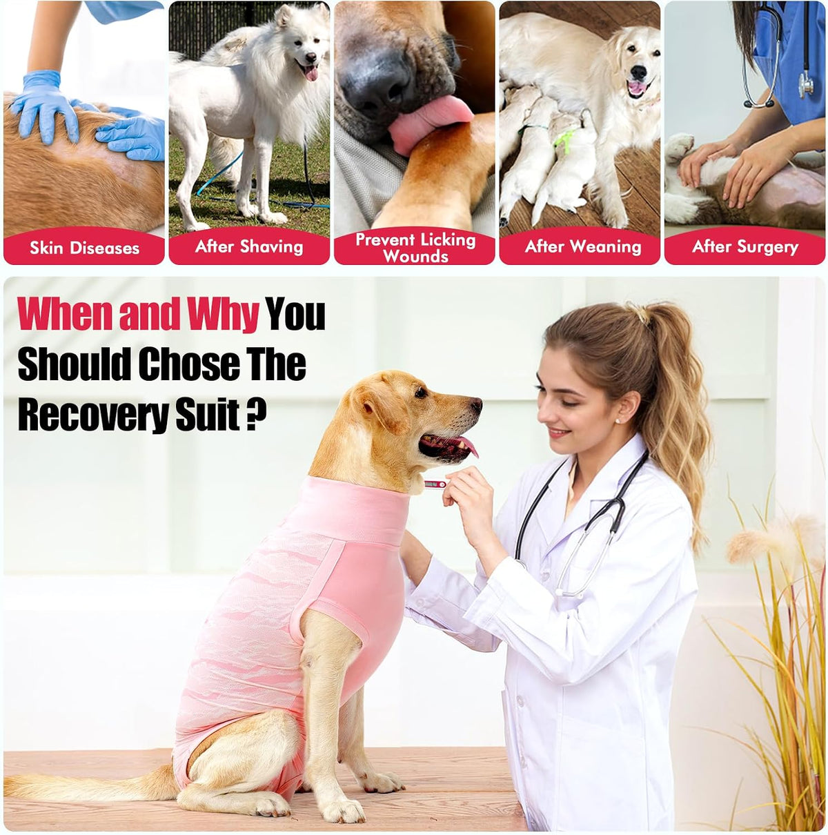 Dog Surgery Recovery Suit Dog Suit for Male Female Neuter Anti-Lick Abdominal Wounds Bite Protective Outfit Alternative E-Collar & Cone Breathable Spay Suit for Medium Large Dogs