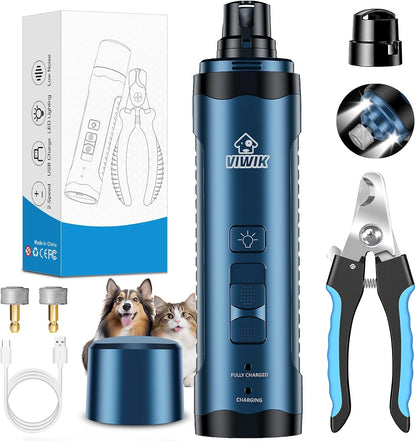 Dog Nail Grinder, 2-Speed Rechargeable Dog Nail Trimmers for Large Medium & Small Dogs, Upgrade Professional Electric Pet Paws Grooming, Quiet Puppy Grooming Tool, for Dogs Cats