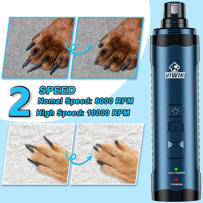Dog Nail Grinder, 2-Speed Rechargeable Dog Nail Trimmers for Large Medium & Small Dogs, Upgrade Professional Electric Pet Paws Grooming, Quiet Puppy Grooming Tool, for Dogs Cats