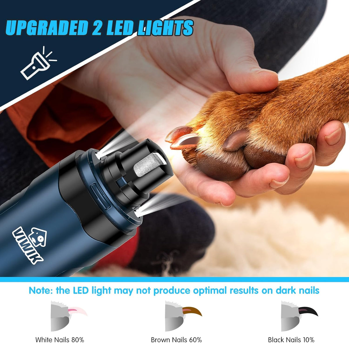 Dog Nail Grinder, 2-Speed Rechargeable Dog Nail Trimmers for Large Medium & Small Dogs, Upgrade Professional Electric Pet Paws Grooming, Quiet Puppy Grooming Tool, for Dogs Cats