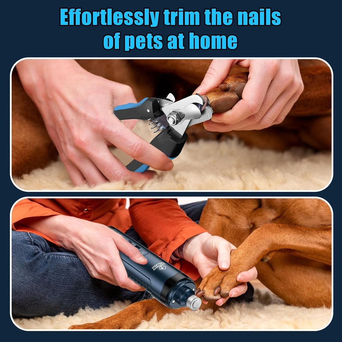 Dog Nail Grinder, 2-Speed Rechargeable Dog Nail Trimmers for Large Medium & Small Dogs, Upgrade Professional Electric Pet Paws Grooming, Quiet Puppy Grooming Tool, for Dogs Cats