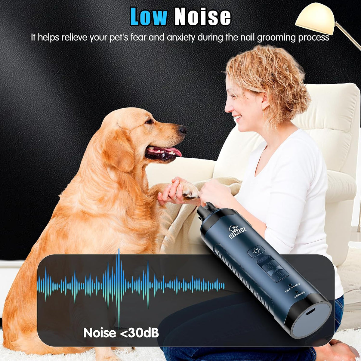 Dog Nail Grinder, 2-Speed Rechargeable Dog Nail Trimmers for Large Medium & Small Dogs, Upgrade Professional Electric Pet Paws Grooming, Quiet Puppy Grooming Tool, for Dogs Cats