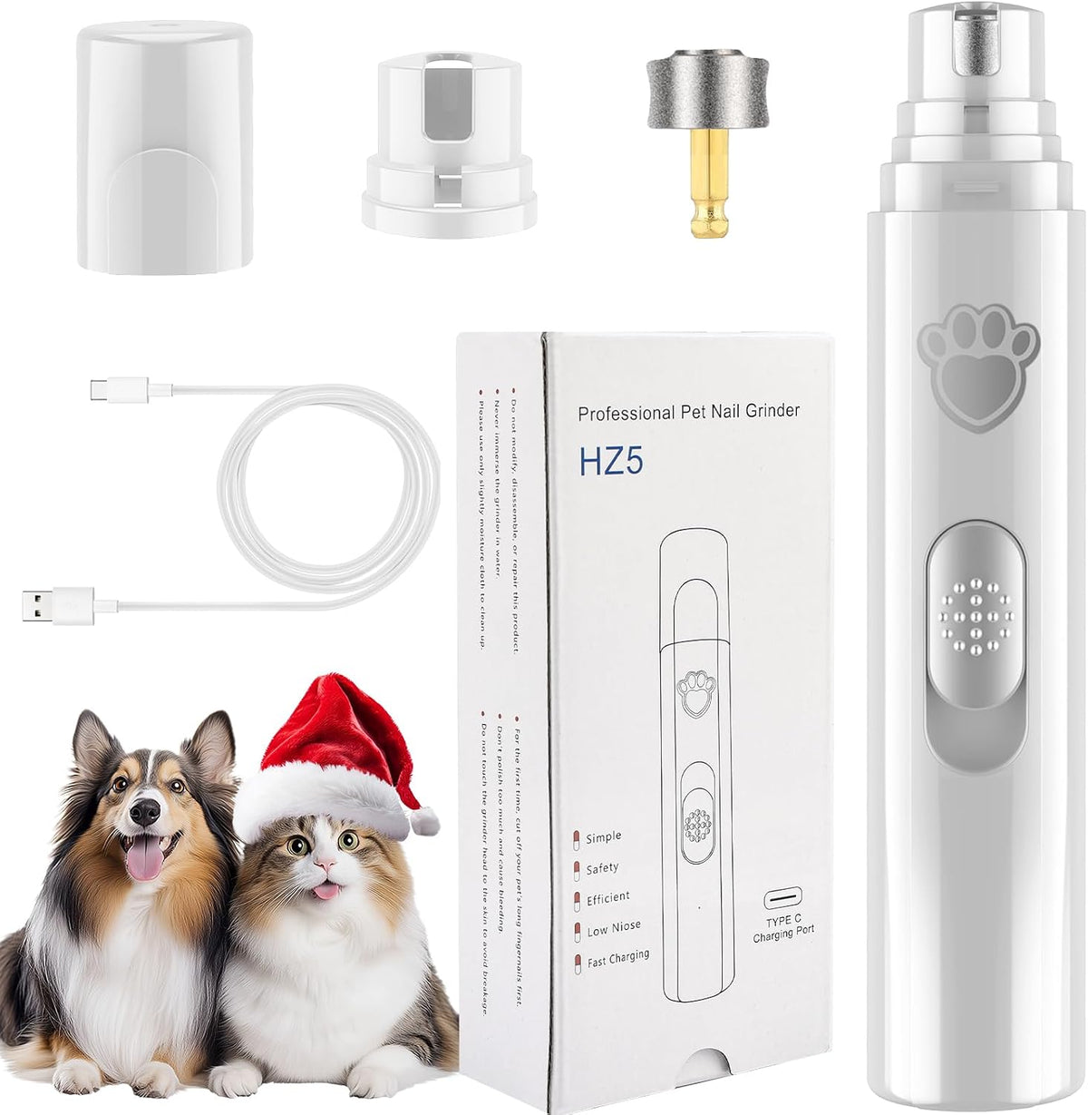 Dog Nail Grinder, 2-Speed Rechargeable Dog Nail Trimmers for Large Medium & Small Dogs, Upgrade Professional Electric Pet Paws Grooming, Quiet Puppy Grooming Tool, for Dogs Cats