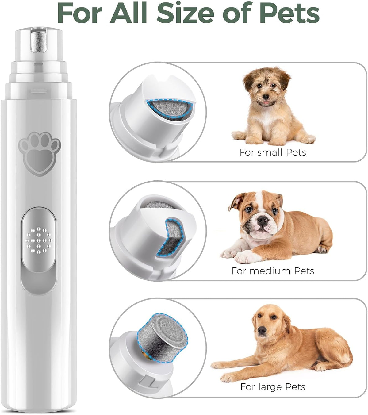 Dog Nail Grinder, 2-Speed Rechargeable Dog Nail Trimmers for Large Medium & Small Dogs, Upgrade Professional Electric Pet Paws Grooming, Quiet Puppy Grooming Tool, for Dogs Cats