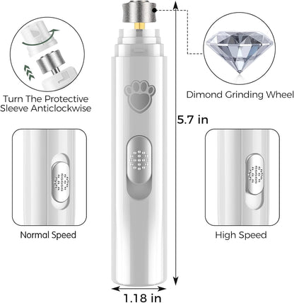 Dog Nail Grinder, 2-Speed Rechargeable Dog Nail Trimmers for Large Medium & Small Dogs, Upgrade Professional Electric Pet Paws Grooming, Quiet Puppy Grooming Tool, for Dogs Cats