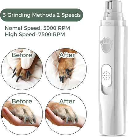 Dog Nail Grinder, 2-Speed Rechargeable Dog Nail Trimmers for Large Medium & Small Dogs, Upgrade Professional Electric Pet Paws Grooming, Quiet Puppy Grooming Tool, for Dogs Cats