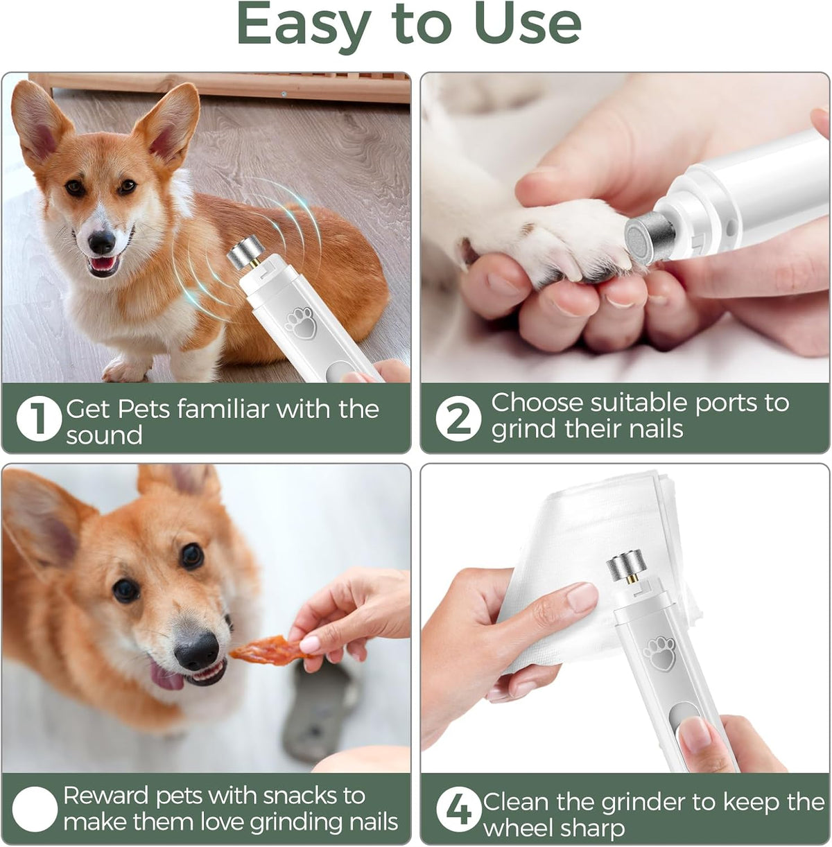 Dog Nail Grinder, 2-Speed Rechargeable Dog Nail Trimmers for Large Medium & Small Dogs, Upgrade Professional Electric Pet Paws Grooming, Quiet Puppy Grooming Tool, for Dogs Cats