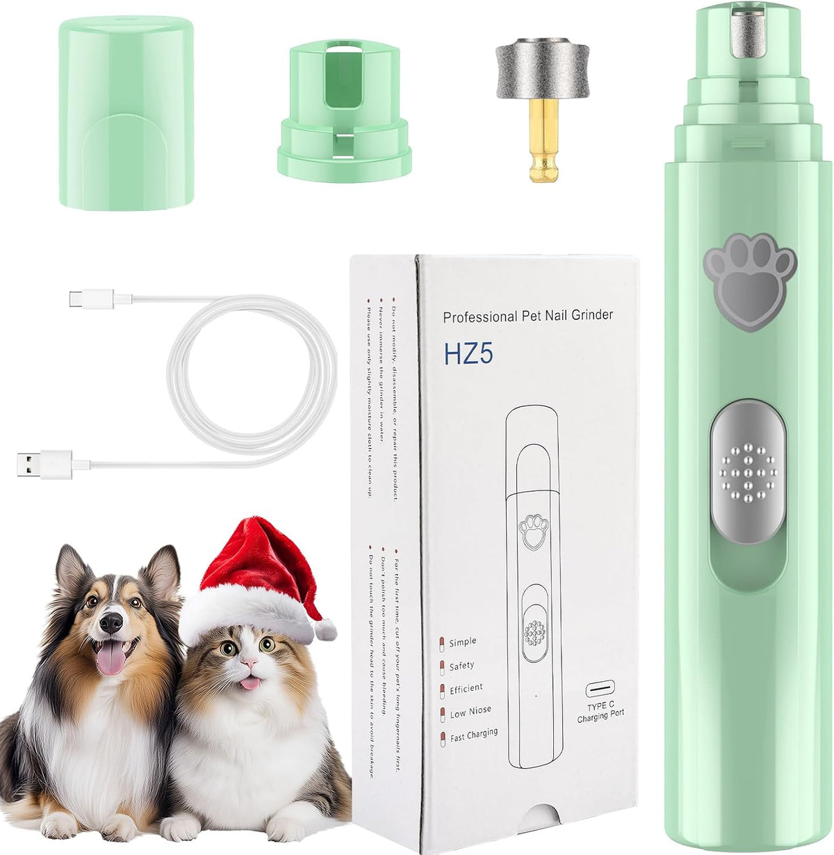 Dog Nail Grinder, 2-Speed Rechargeable Dog Nail Trimmers for Large Medium & Small Dogs, Upgrade Professional Electric Pet Paws Grooming, Quiet Puppy Grooming Tool, for Dogs Cats