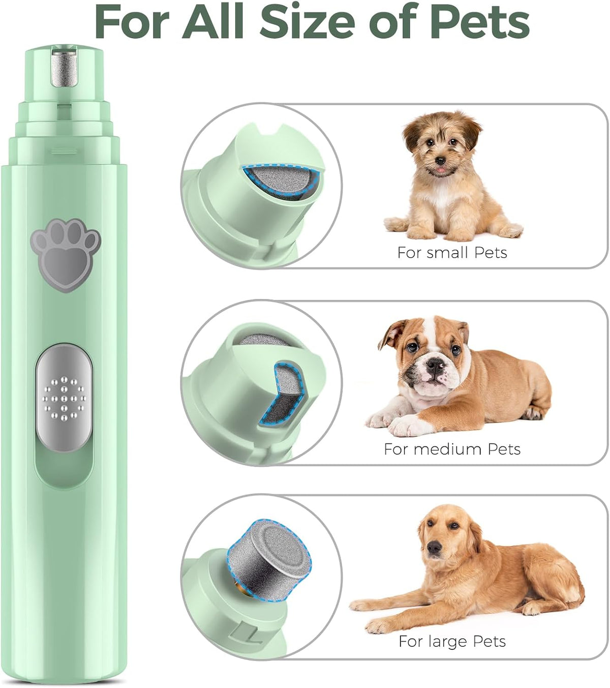 Dog Nail Grinder, 2-Speed Rechargeable Dog Nail Trimmers for Large Medium & Small Dogs, Upgrade Professional Electric Pet Paws Grooming, Quiet Puppy Grooming Tool, for Dogs Cats