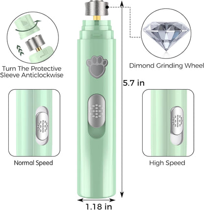 Dog Nail Grinder, 2-Speed Rechargeable Dog Nail Trimmers for Large Medium & Small Dogs, Upgrade Professional Electric Pet Paws Grooming, Quiet Puppy Grooming Tool, for Dogs Cats