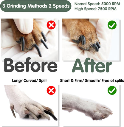 Dog Nail Grinder, 2-Speed Rechargeable Dog Nail Trimmers for Large Medium & Small Dogs, Upgrade Professional Electric Pet Paws Grooming, Quiet Puppy Grooming Tool, for Dogs Cats