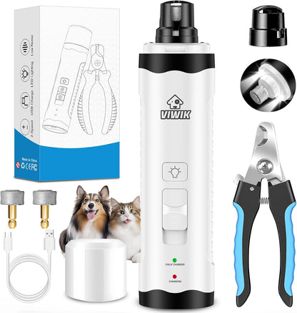 Dog Nail Grinder, 2-Speed Rechargeable Dog Nail Trimmers for Large Medium & Small Dogs, Upgrade Professional Electric Pet Paws Grooming, Quiet Puppy Grooming Tool, for Dogs Cats