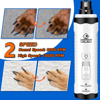 Dog Nail Grinder, 2-Speed Rechargeable Dog Nail Trimmers for Large Medium & Small Dogs, Upgrade Professional Electric Pet Paws Grooming, Quiet Puppy Grooming Tool, for Dogs Cats