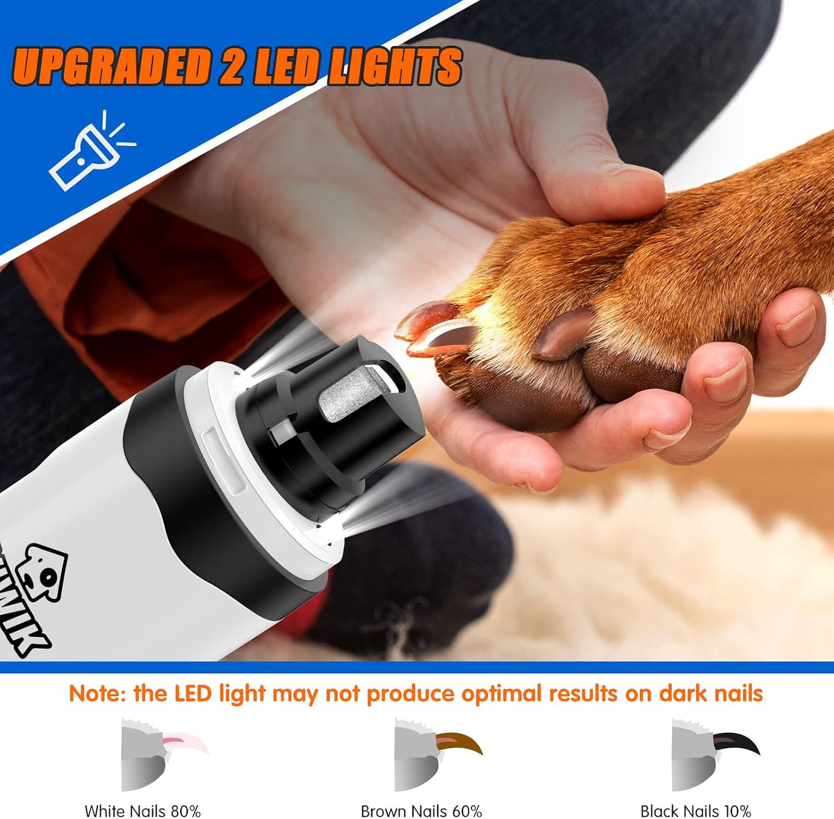 Dog Nail Grinder, 2-Speed Rechargeable Dog Nail Trimmers for Large Medium & Small Dogs, Upgrade Professional Electric Pet Paws Grooming, Quiet Puppy Grooming Tool, for Dogs Cats