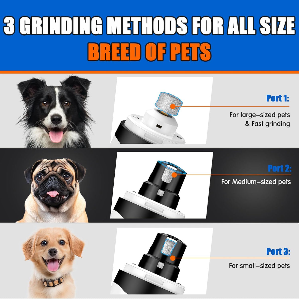 Dog Nail Grinder, 2-Speed Rechargeable Dog Nail Trimmers for Large Medium & Small Dogs, Upgrade Professional Electric Pet Paws Grooming, Quiet Puppy Grooming Tool, for Dogs Cats
