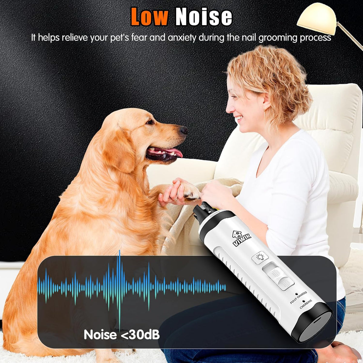 Dog Nail Grinder, 2-Speed Rechargeable Dog Nail Trimmers for Large Medium & Small Dogs, Upgrade Professional Electric Pet Paws Grooming, Quiet Puppy Grooming Tool, for Dogs Cats