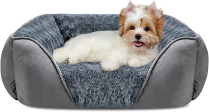 Rectangle Washable Orthopedic Dog Bed for Small, Medium and Large Dogs, Soft Calming, Sleeping Puppy Bed Durable Pet Cuddler with Anti-Slip Bottom, S (20"x19"x6")