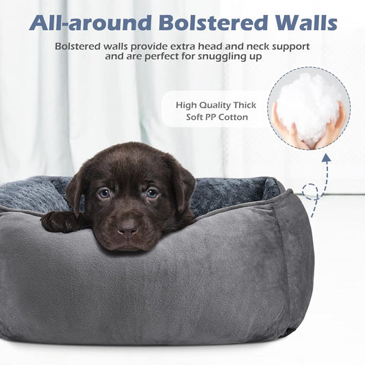 Rectangle Washable Orthopedic Dog Bed for Small, Medium and Large Dogs, Soft Calming, Sleeping Puppy Bed Durable Pet Cuddler with Anti-Slip Bottom, S (20"x19"x6")