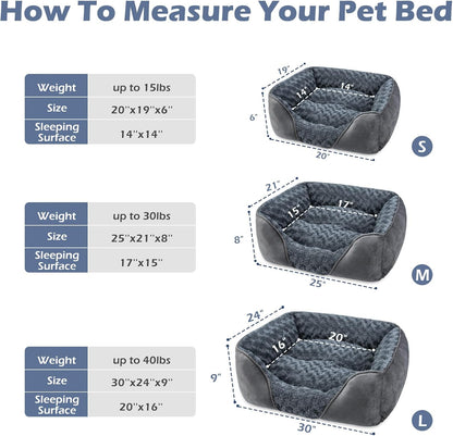 Rectangle Washable Orthopedic Dog Bed for Small, Medium and Large Dogs, Soft Calming, Sleeping Puppy Bed Durable Pet Cuddler with Anti-Slip Bottom, S (20"x19"x6")