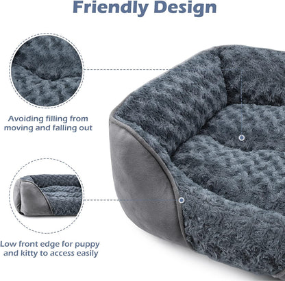 Rectangle Washable Orthopedic Dog Bed for Small, Medium and Large Dogs, Soft Calming, Sleeping Puppy Bed Durable Pet Cuddler with Anti-Slip Bottom, S (20"x19"x6")