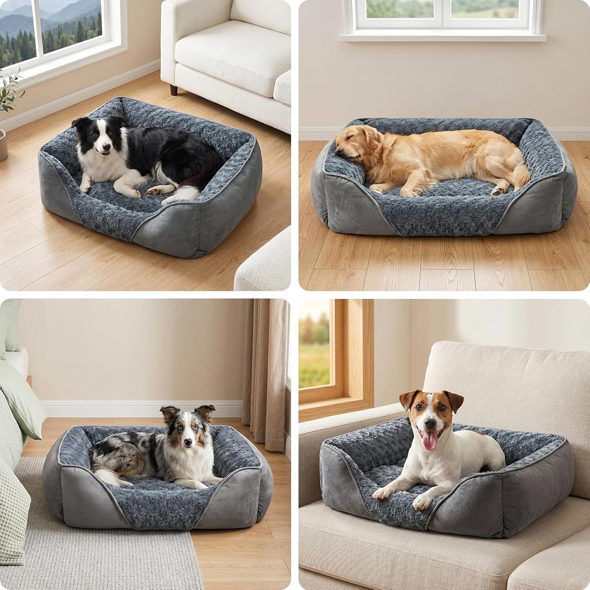 Rectangle Washable Orthopedic Dog Bed for Small, Medium and Large Dogs, Soft Calming, Sleeping Puppy Bed Durable Pet Cuddler with Anti-Slip Bottom, S (20"x19"x6")