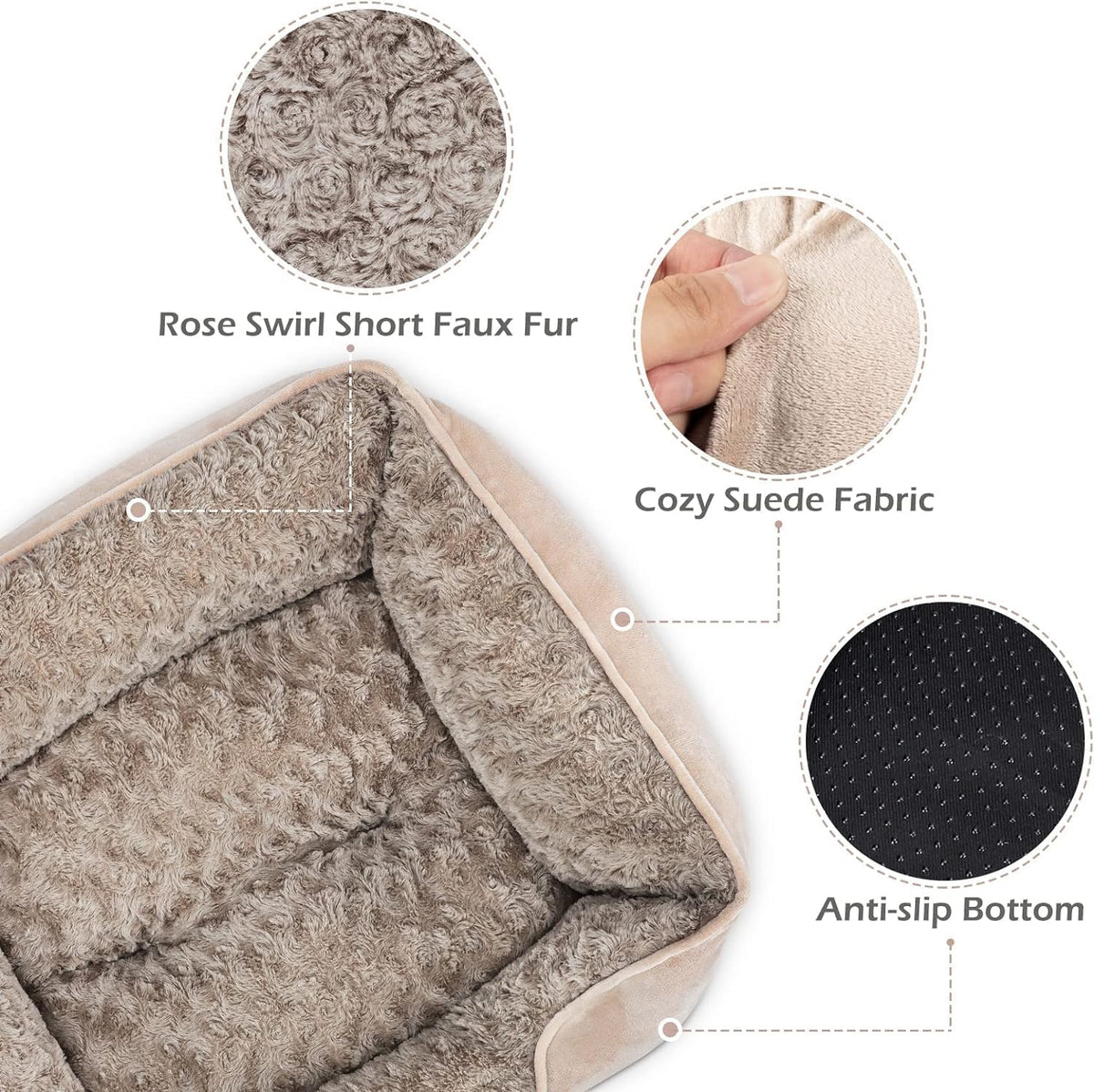 Rectangle Washable Orthopedic Dog Bed for Small, Medium and Large Dogs, Soft Calming, Sleeping Puppy Bed Durable Pet Cuddler with Anti-Slip Bottom, S (20"x19"x6")