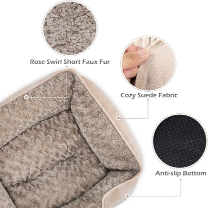 Rectangle Washable Orthopedic Dog Bed for Small, Medium and Large Dogs, Soft Calming, Sleeping Puppy Bed Durable Pet Cuddler with Anti-Slip Bottom, S (20"x19"x6")