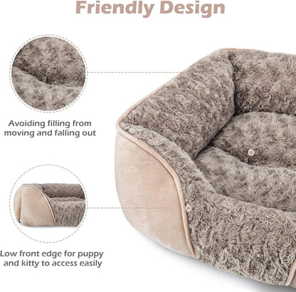 Rectangle Washable Orthopedic Dog Bed for Small, Medium and Large Dogs, Soft Calming, Sleeping Puppy Bed Durable Pet Cuddler with Anti-Slip Bottom, S (20"x19"x6")