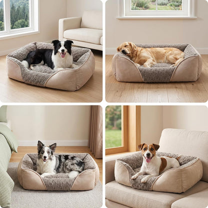 Rectangle Washable Orthopedic Dog Bed for Small, Medium and Large Dogs, Soft Calming, Sleeping Puppy Bed Durable Pet Cuddler with Anti-Slip Bottom, S (20"x19"x6")