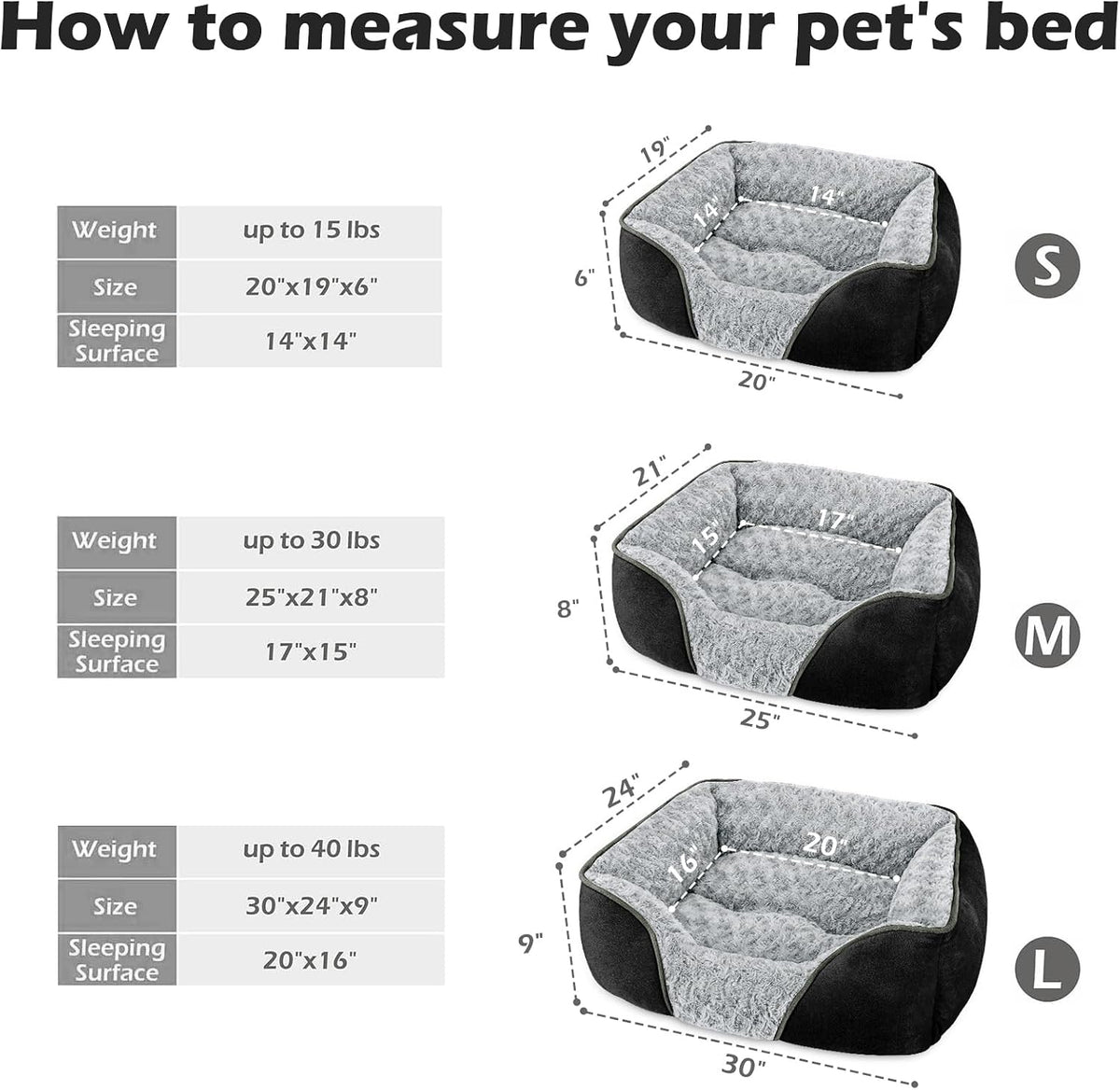 Rectangle Washable Orthopedic Dog Bed for Small, Medium and Large Dogs, Soft Calming, Sleeping Puppy Bed Durable Pet Cuddler with Anti-Slip Bottom, S (20"x19"x6")
