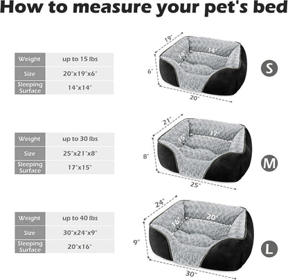 Rectangle Washable Orthopedic Dog Bed for Small, Medium and Large Dogs, Soft Calming, Sleeping Puppy Bed Durable Pet Cuddler with Anti-Slip Bottom, S (20"x19"x6")