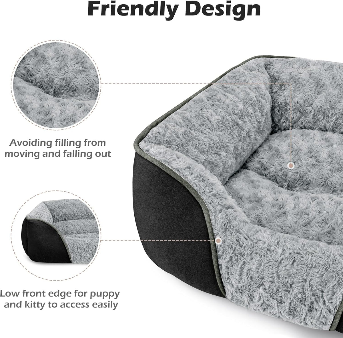 Rectangle Washable Orthopedic Dog Bed for Small, Medium and Large Dogs, Soft Calming, Sleeping Puppy Bed Durable Pet Cuddler with Anti-Slip Bottom, S (20"x19"x6")