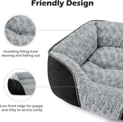 Rectangle Washable Orthopedic Dog Bed for Small, Medium and Large Dogs, Soft Calming, Sleeping Puppy Bed Durable Pet Cuddler with Anti-Slip Bottom, S (20"x19"x6")