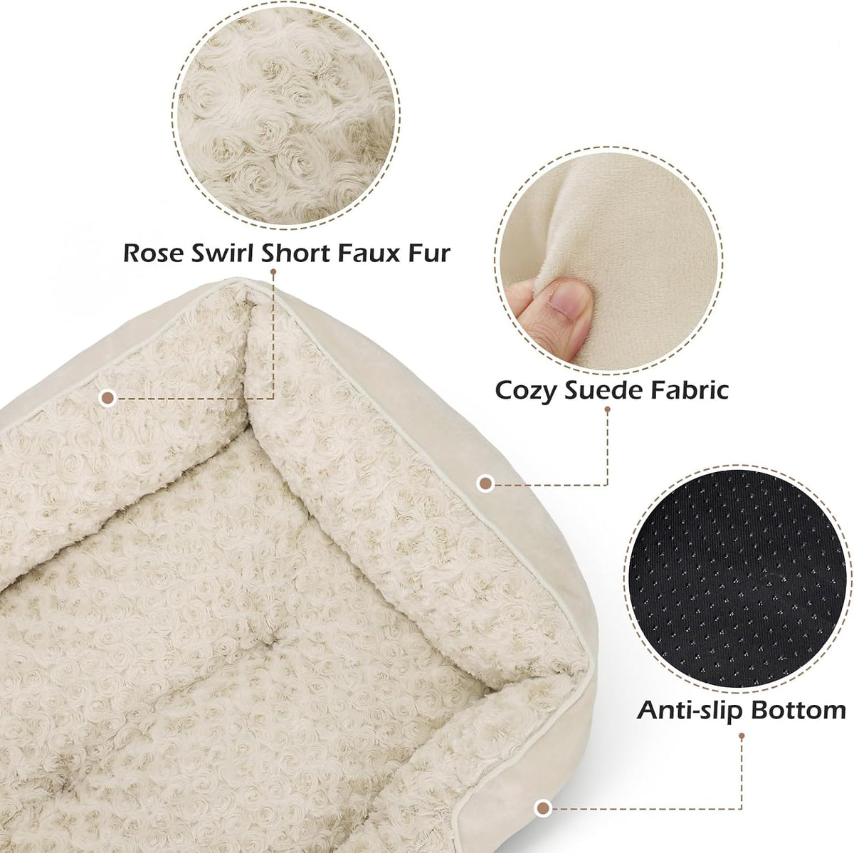 Rectangle Washable Orthopedic Dog Bed for Small, Medium and Large Dogs, Soft Calming, Sleeping Puppy Bed Durable Pet Cuddler with Anti-Slip Bottom, S (20"x19"x6")