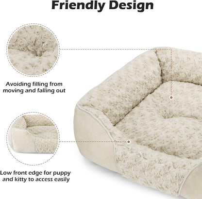 Rectangle Washable Orthopedic Dog Bed for Small, Medium and Large Dogs, Soft Calming, Sleeping Puppy Bed Durable Pet Cuddler with Anti-Slip Bottom, S (20"x19"x6")