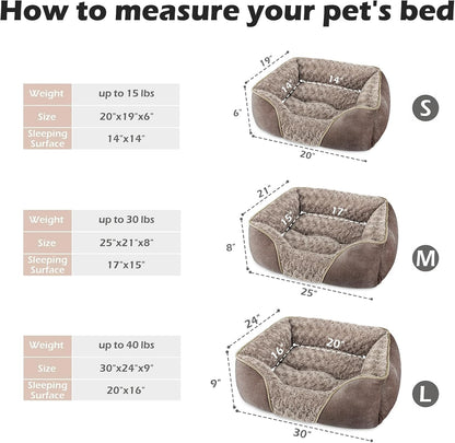 Rectangle Washable Orthopedic Dog Bed for Small, Medium and Large Dogs, Soft Calming, Sleeping Puppy Bed Durable Pet Cuddler with Anti-Slip Bottom, S (20"x19"x6")