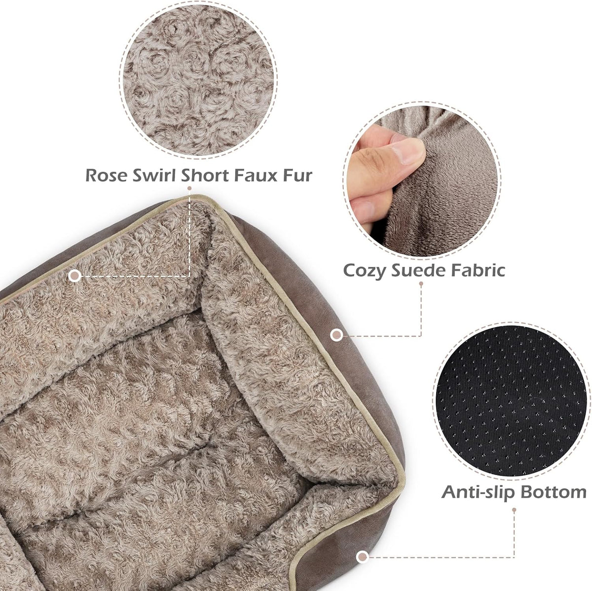 Rectangle Washable Orthopedic Dog Bed for Small, Medium and Large Dogs, Soft Calming, Sleeping Puppy Bed Durable Pet Cuddler with Anti-Slip Bottom, S (20"x19"x6")