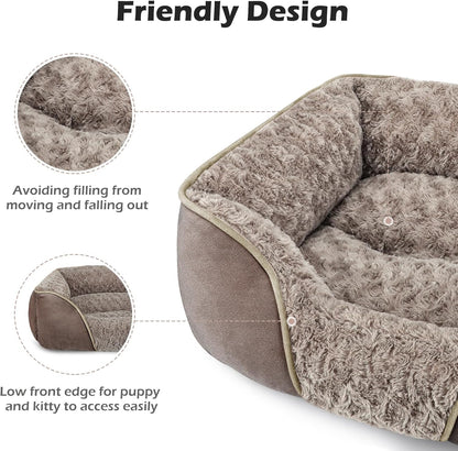Rectangle Washable Orthopedic Dog Bed for Small, Medium and Large Dogs, Soft Calming, Sleeping Puppy Bed Durable Pet Cuddler with Anti-Slip Bottom, S (20"x19"x6")