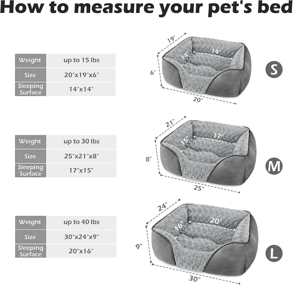 Rectangle Washable Orthopedic Dog Bed for Small, Medium and Large Dogs, Soft Calming, Sleeping Puppy Bed Durable Pet Cuddler with Anti-Slip Bottom, S (20"x19"x6")