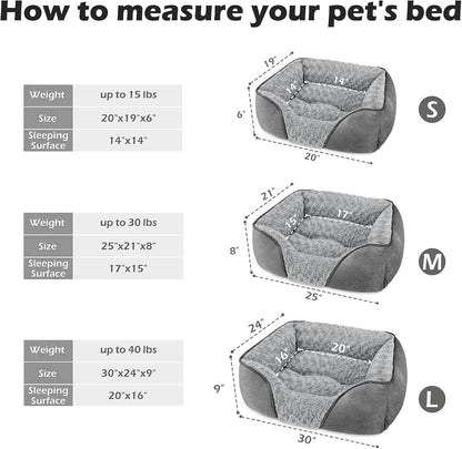 Rectangle Washable Orthopedic Dog Bed for Small, Medium and Large Dogs, Soft Calming, Sleeping Puppy Bed Durable Pet Cuddler with Anti-Slip Bottom, S (20"x19"x6")